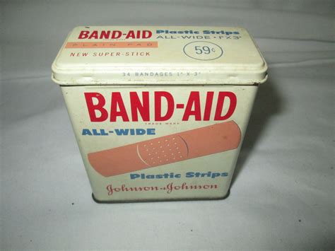 metal band-aid box value|old tin band aid box.